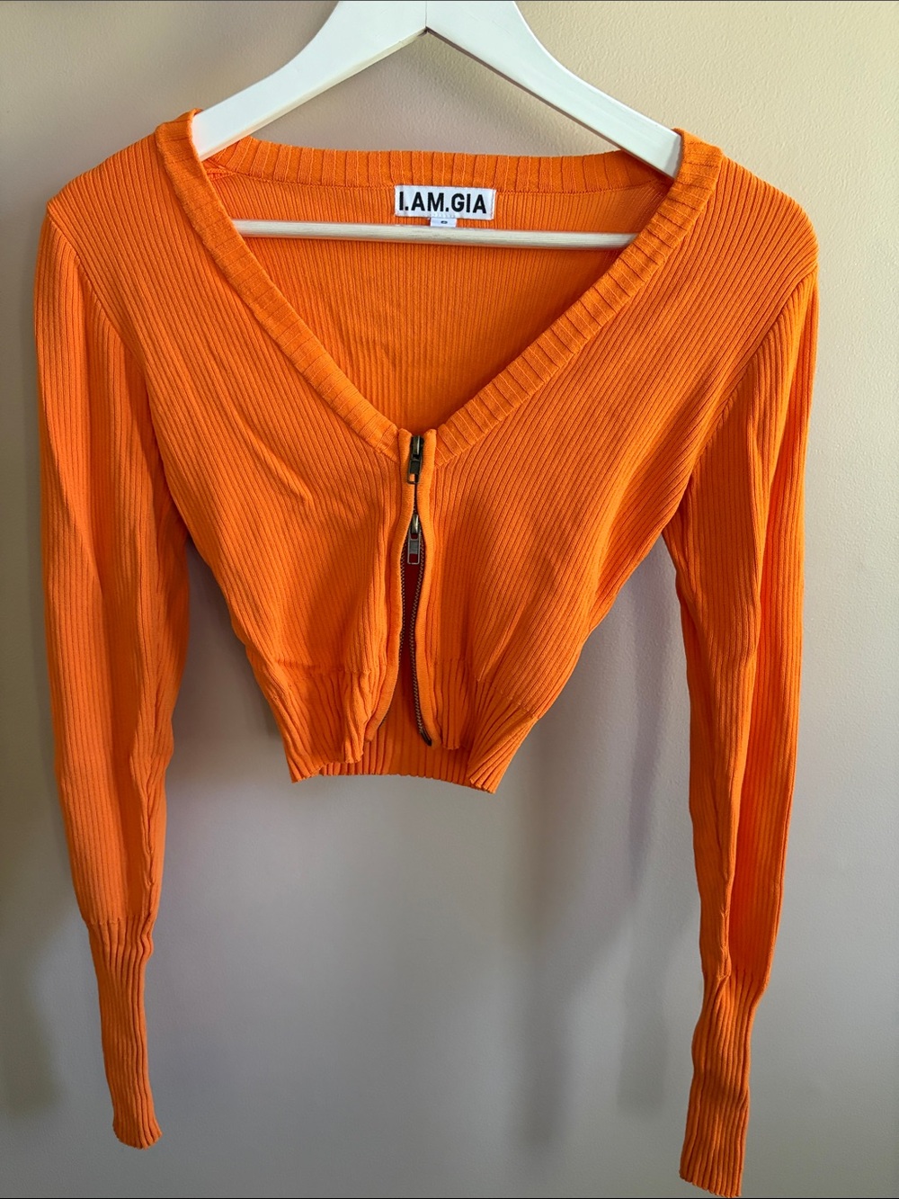 i am gia orange long sleeve sexy double zipper size small